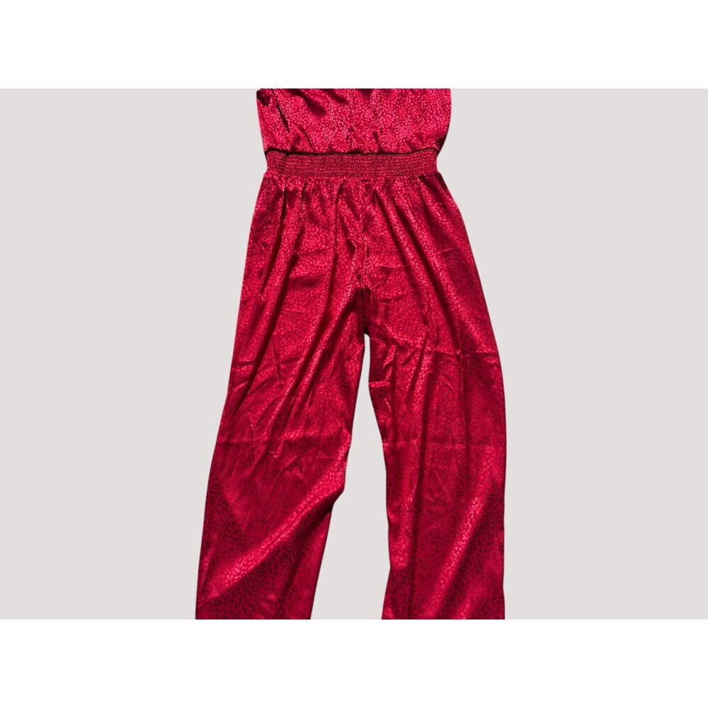 White House Black Market NWT Red Wide Leg Jumpsuit Twist Knot Neck Animal Print - Picture 4 of 15